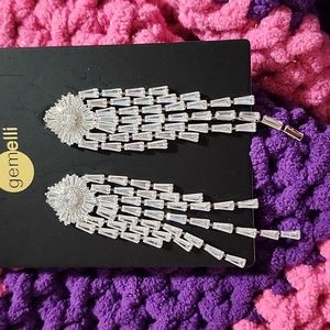 Gemelli white gold Plated Long Earrings Swarovski Elements Crystal